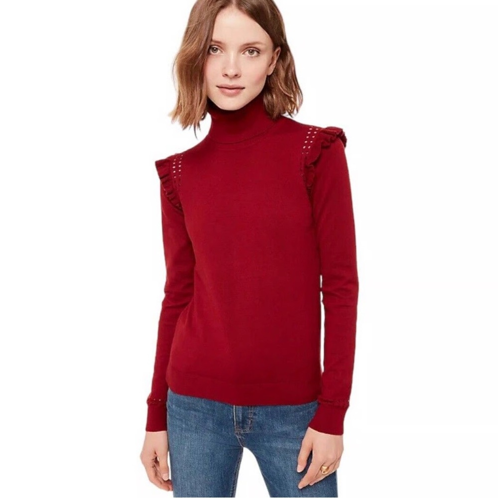 Kate Spade Burgundy Turtleneck with Ruffle Shoulders – Size M